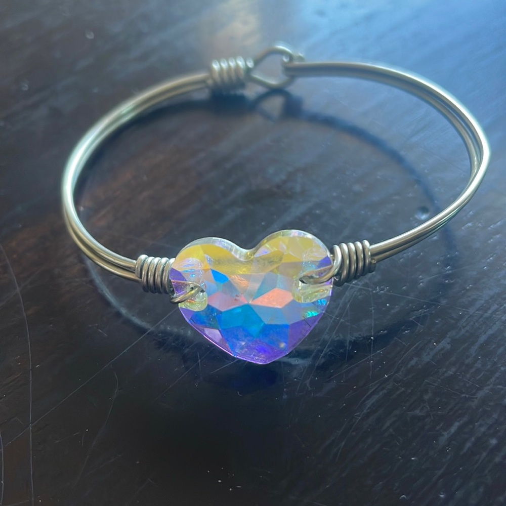 Stia Sterling  silver iridescent crystal heart bracelet